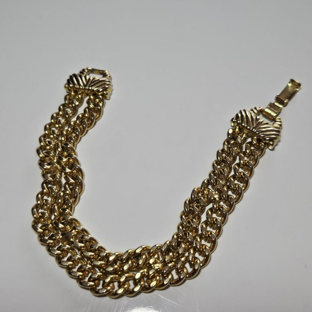 Vintage Goldette NY Gold Tone bracelet 6.75” Chunky Chain Layered - Picture 14 of 16